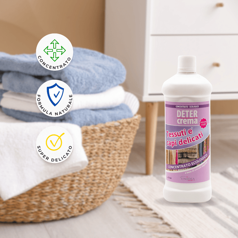 Caratteristiche qualitative per utilizzo ottimale di Detercrema Tessuti e capi delicati.