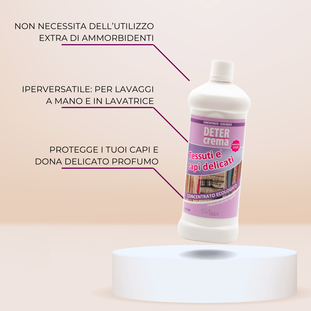 Caratteristiche qualitative per utilizzo ottimale di Detercrema Tessuti e capi delicati.