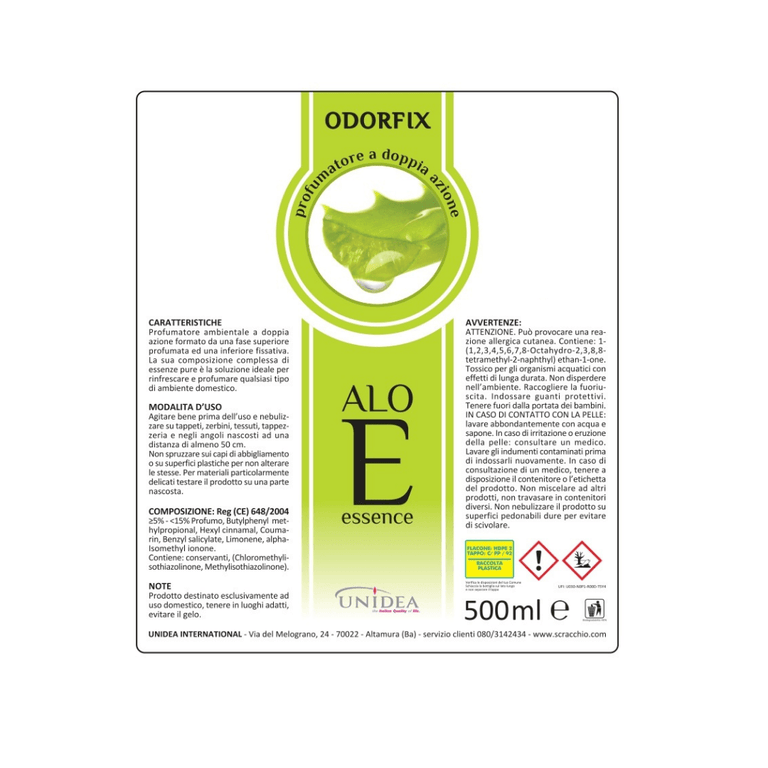 Etichetta con ingredienti ed informazioni su Odorfix.