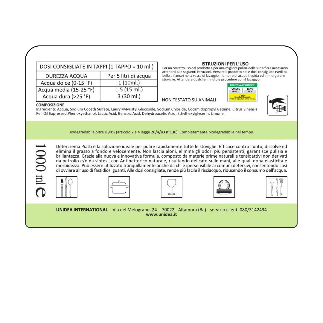 Etichetta con ingredienti ed informazioni su Detercrema.