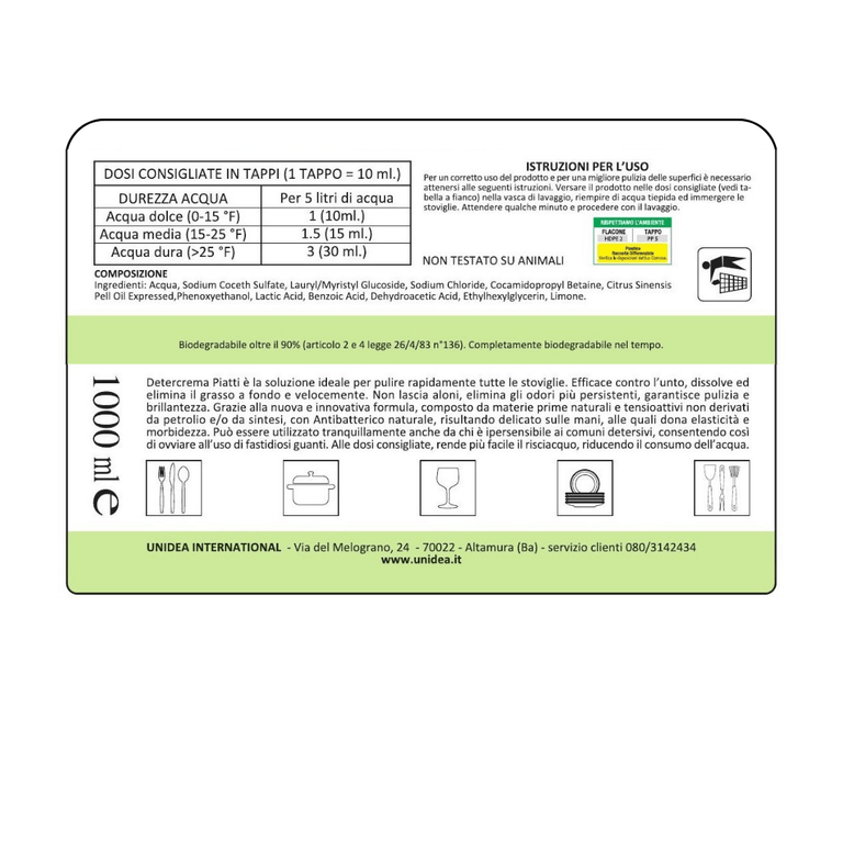 Etichetta con ingredienti ed informazioni su Detercrema.