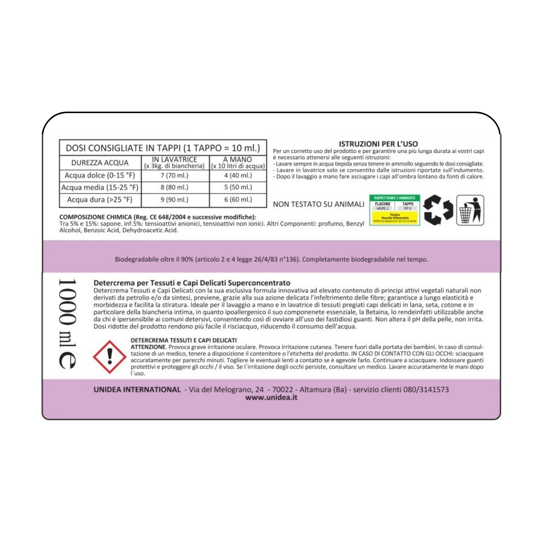 Etichetta con ingredienti ed informazioni su Detercrema.