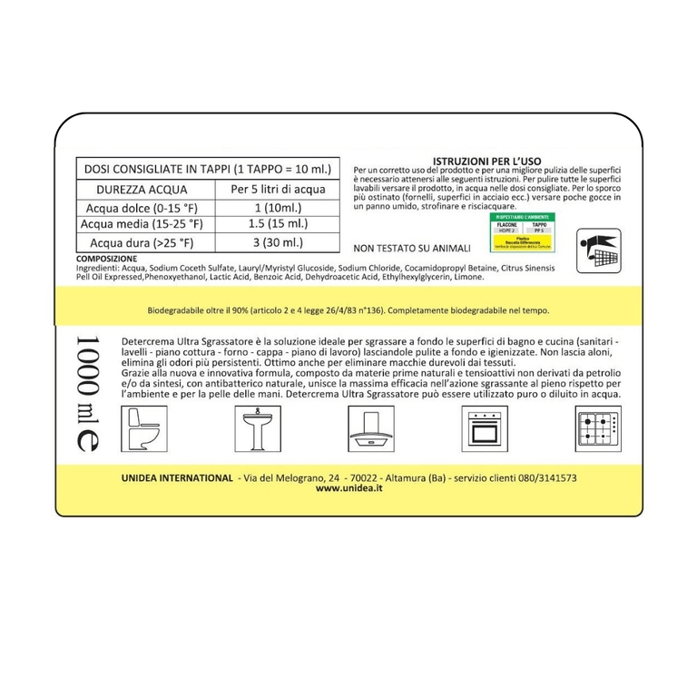 Etichetta con ingredienti ed informazioni su Detercrema.