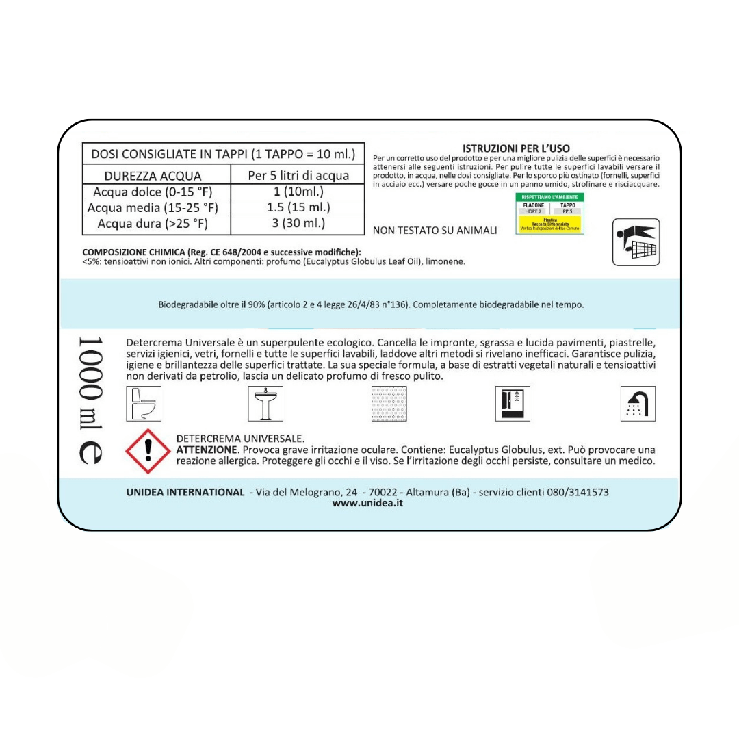 Etichetta con ingredienti ed informazioni su Detercrema.