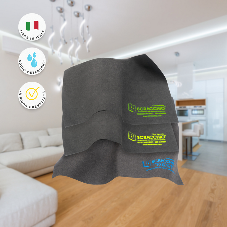 Foto dei 3 panni del Set Scracchio Triple Action.